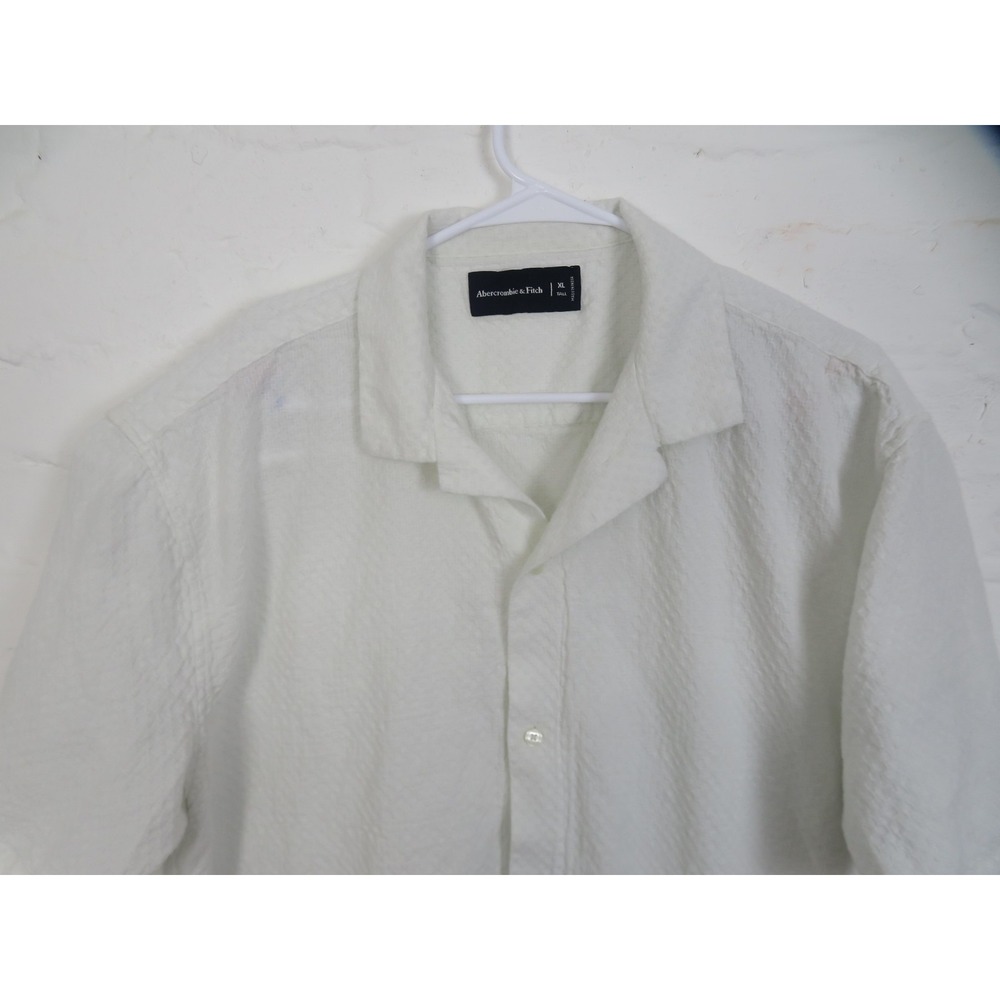 Abercrombie & Fitch Shirt Mens XL Tall White Textured Short Sleeve Button Down - Picture 2 of 9